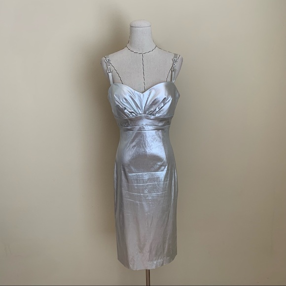 Y2k Dina Bar-el Silver Rhinestone Cocktail Party Dress - Picture 1 of 11